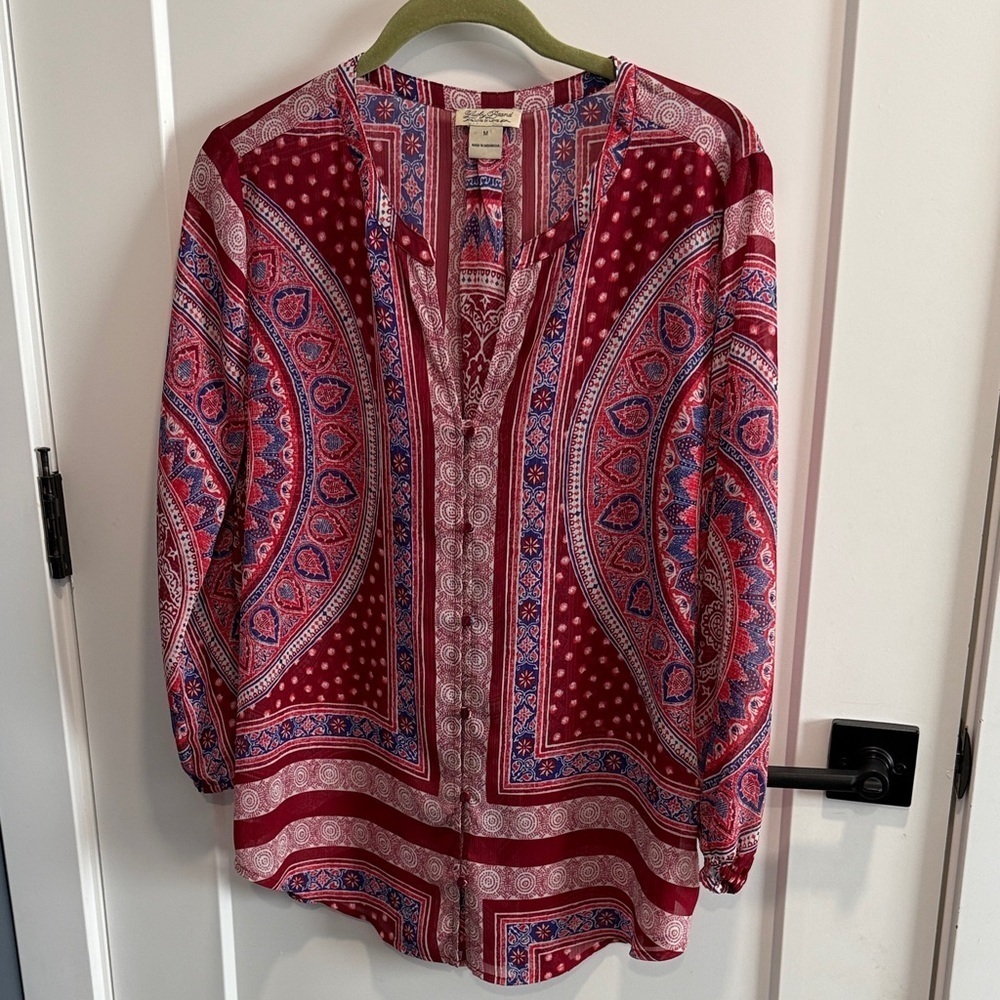 Lucky Brand Red and Blue Paisley Blouse EUC